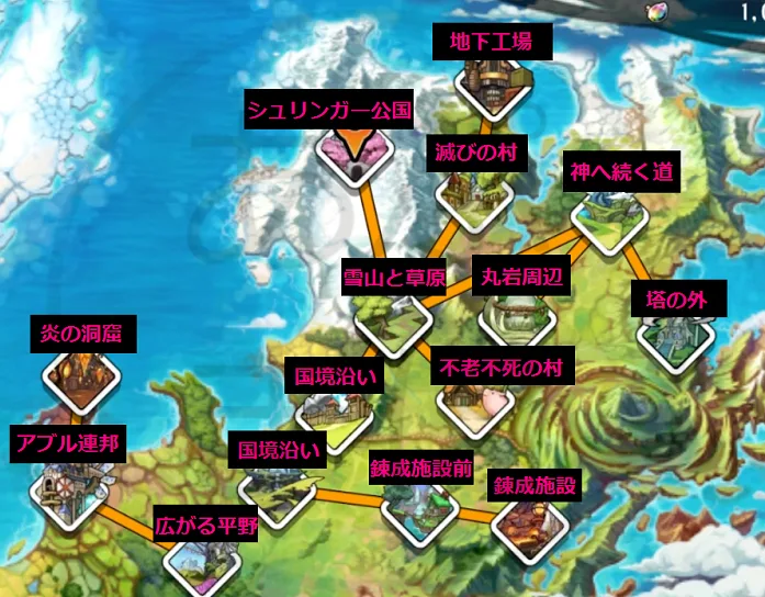 アルケミアストーリー ワールドマップ 世界地図 見方